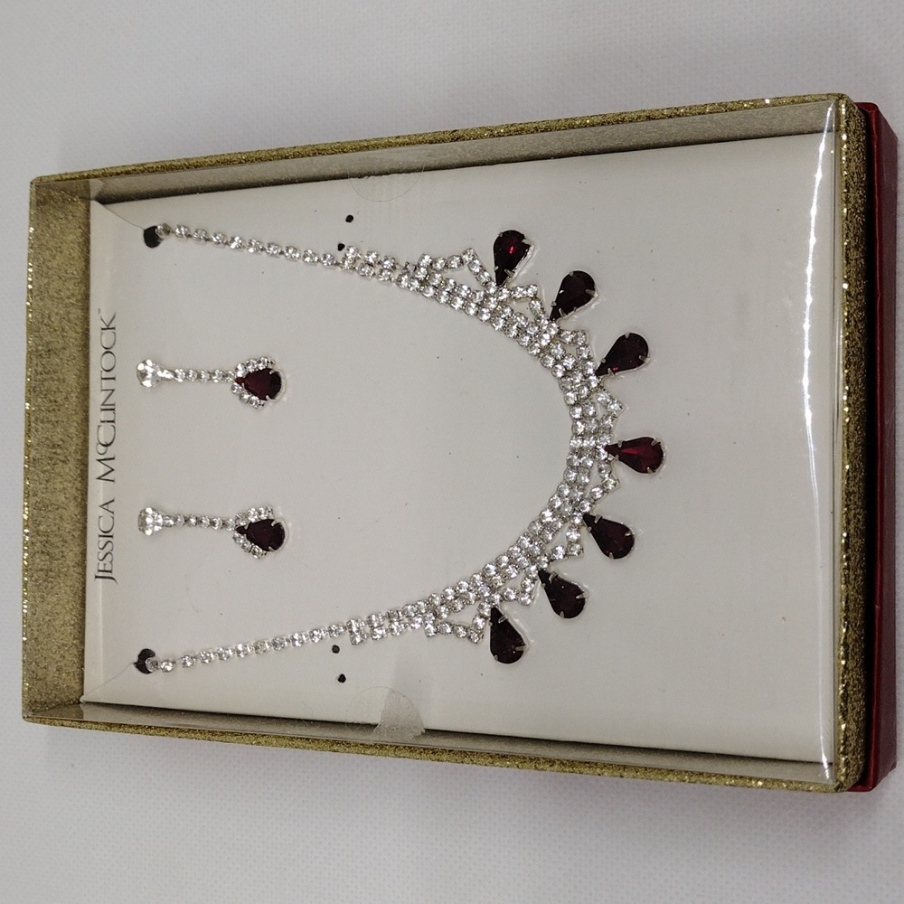 Jessica Mcclintock Ruby Red And Clear Crystal Nec… - image 3